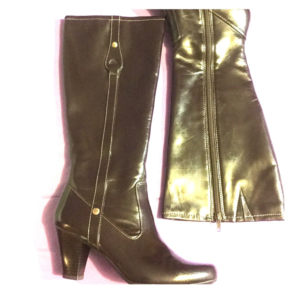Chocolate brown zipper heel boots